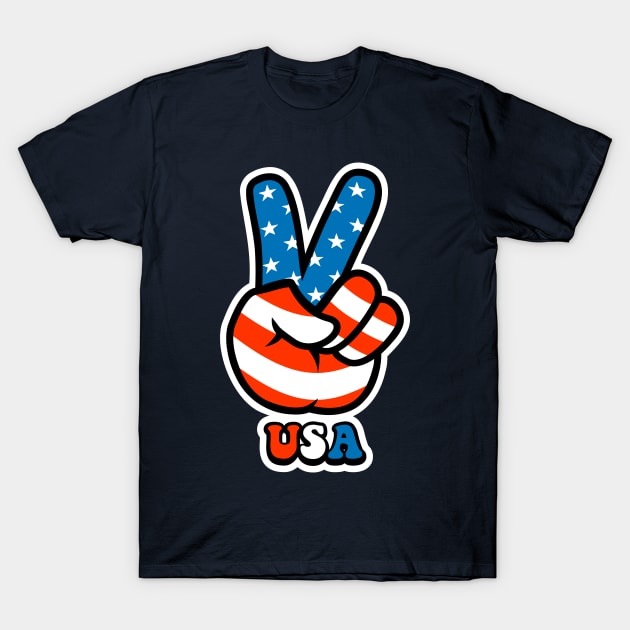 July 4th Peace Sign Freedom Fingers made of American USA Flag Symbol T-Shirt by ChattanoogaTshirt